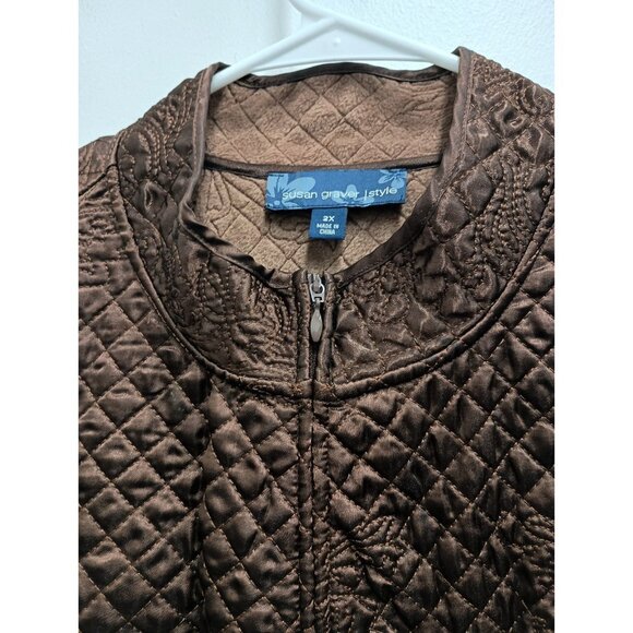Susan Graver Womens Vest Size 2X Brown Quilted Embroidered Fleece Lined Outdoor - Picture 5 of 8